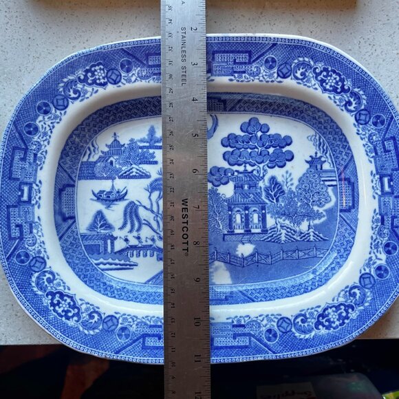 Antique Ridgway Staffordshire Blue & White Willow Pattern Serving Platter 11.5" - Picture 6 of 10
